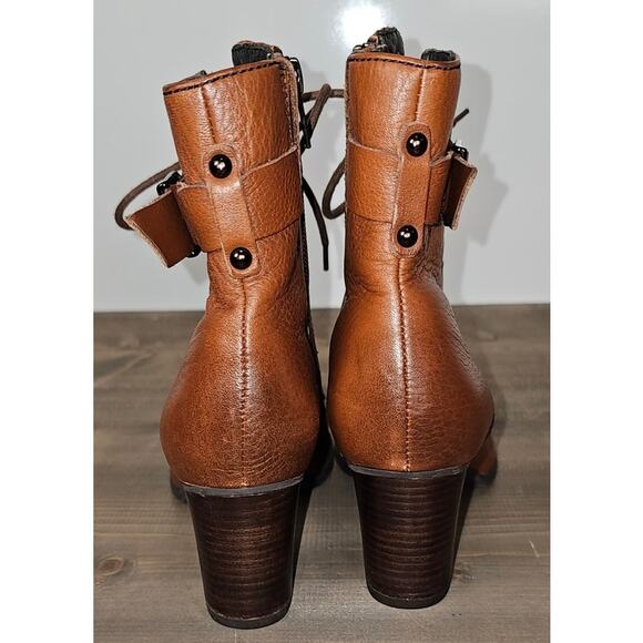 Clarks leather lace up boots ladies size 7.5M caramel brown  side zip - Picture 2 of 12